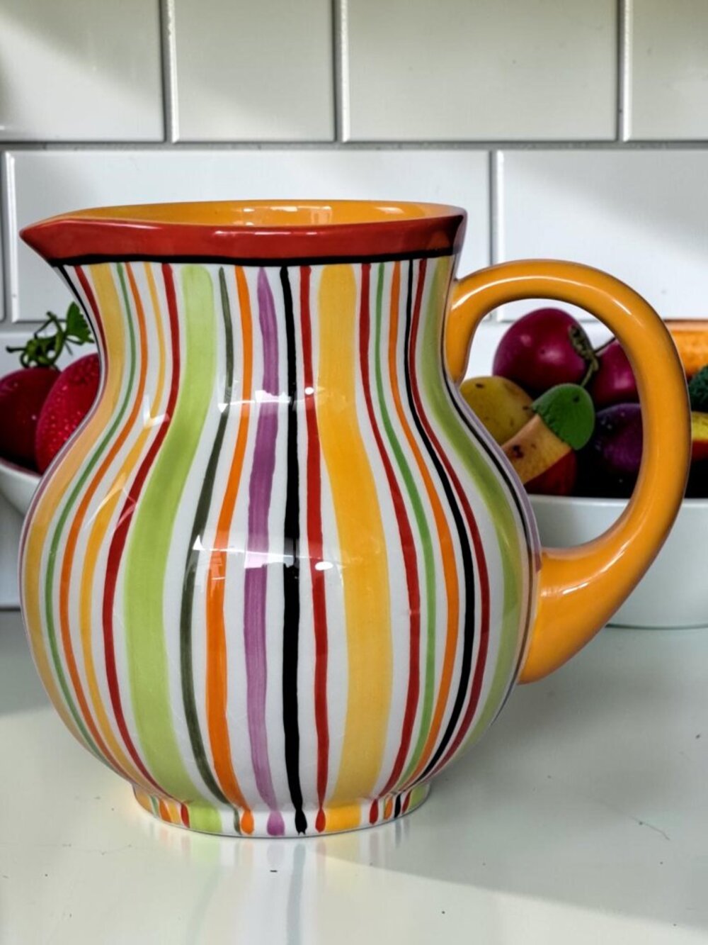 Vintage Crate & Barrel Raya Carnivale Striped Pitcher